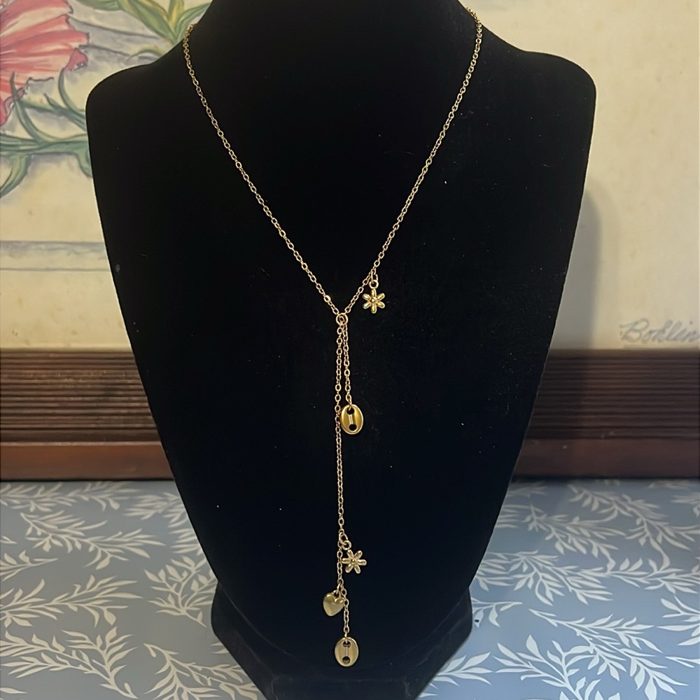 Gold Plated Stainless Steel Multi Charm Necklace